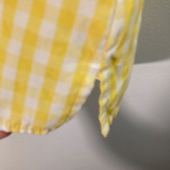Womens Basic Editions V Neck Gingham Button Shirt Short Sleeve XL Yellow White - Picture 5 of 7